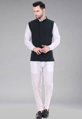  men's self texture nehru jacket - dark green 4