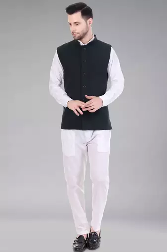  men's self texture nehru jacket - dark green