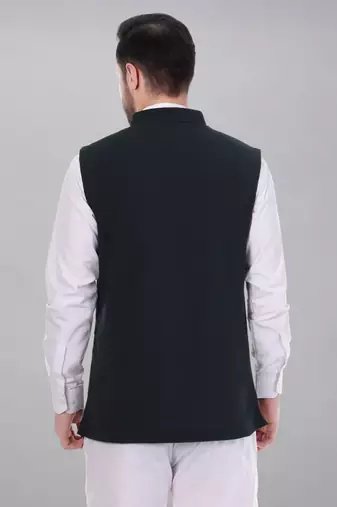  men's self texture nehru jacket - dark green