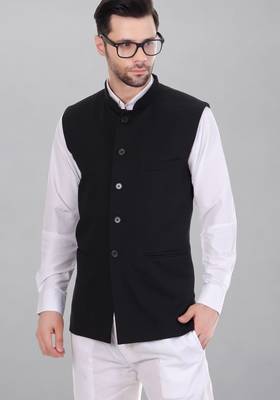  men's self texture nehru jacket - black 1