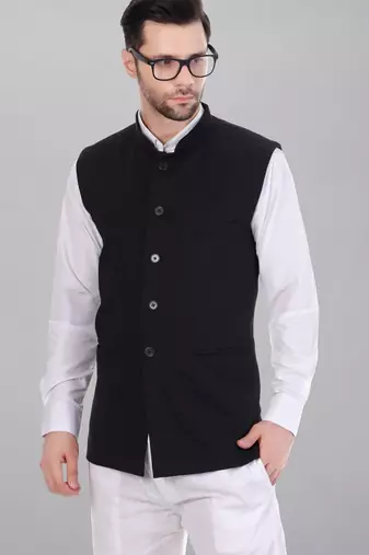  men's self texture nehru jacket - black