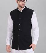  men's self texture nehru jacket - black