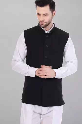  men's self texture nehru jacket - black