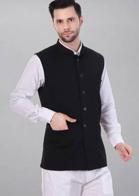  men's self texture nehru jacket - black 3