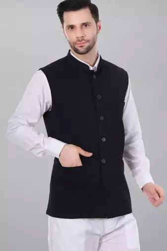  men's self texture nehru jacket - black