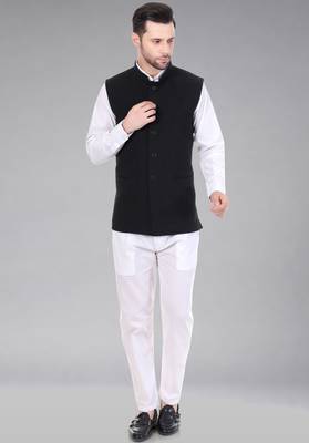  men's self texture nehru jacket - black 4