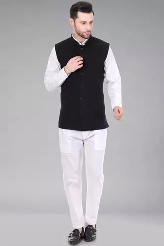  men's self texture nehru jacket - black