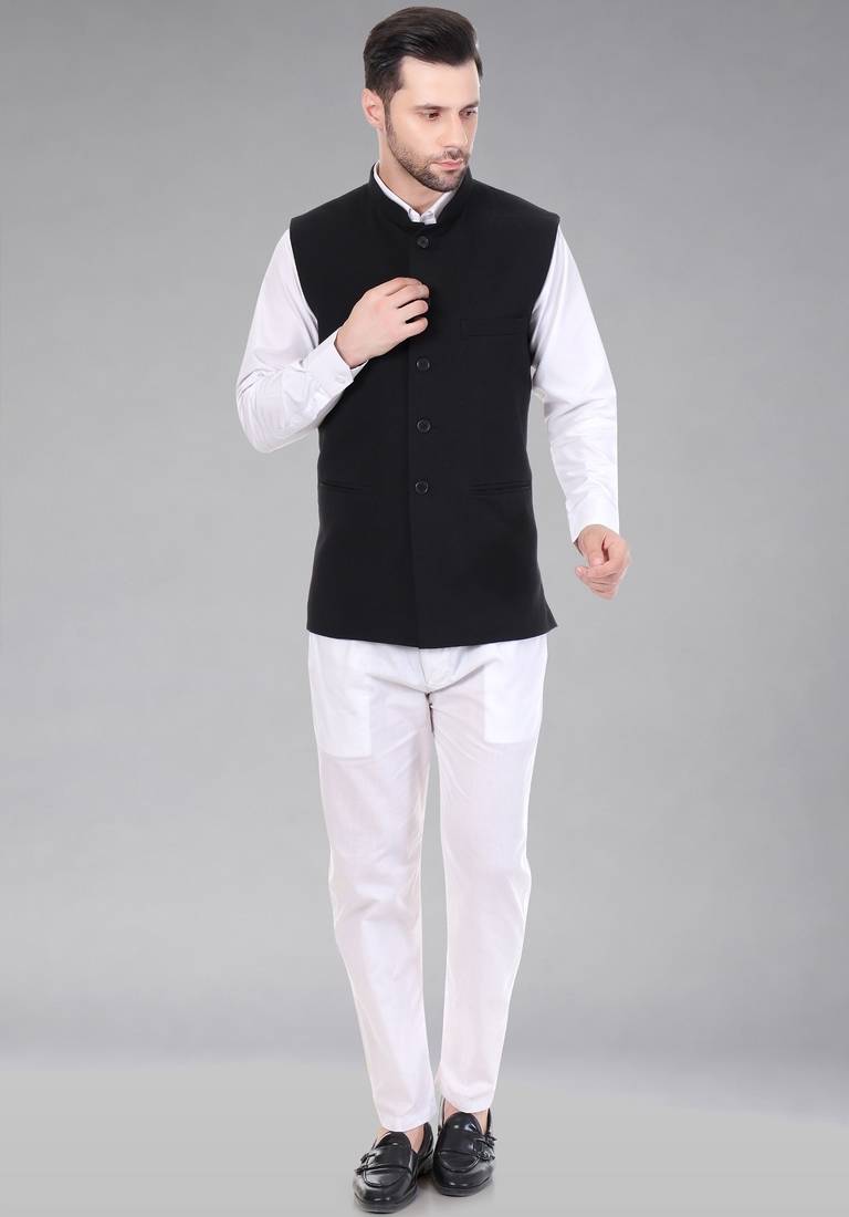  men's self texture nehru jacket - black