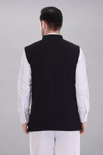  men's self texture nehru jacket - black