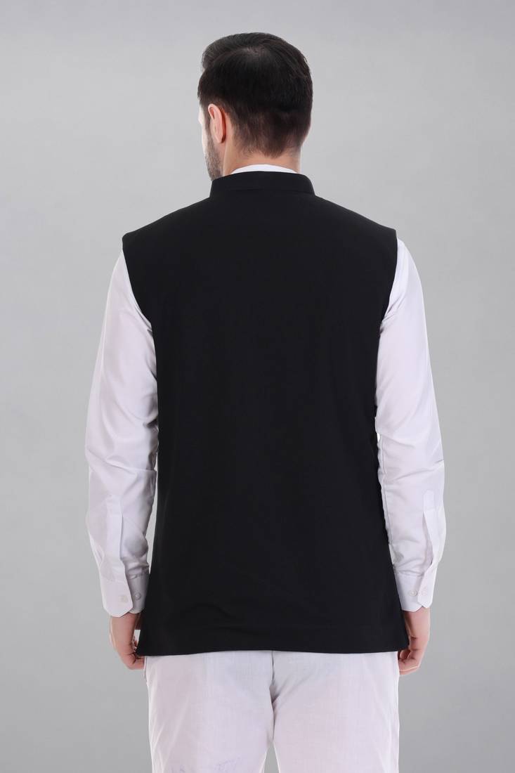  men's self texture nehru jacket - black