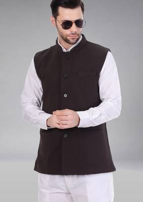  men's self texture nehru jacket - brown 1