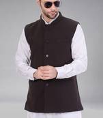  men's self texture nehru jacket - brown