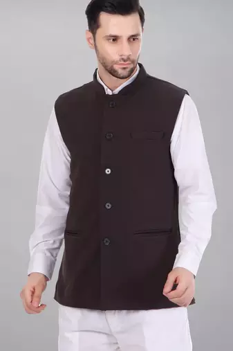  men's self texture nehru jacket - brown