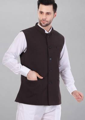  men's self texture nehru jacket - brown 3