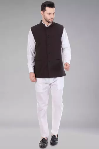  men's self texture nehru jacket - brown