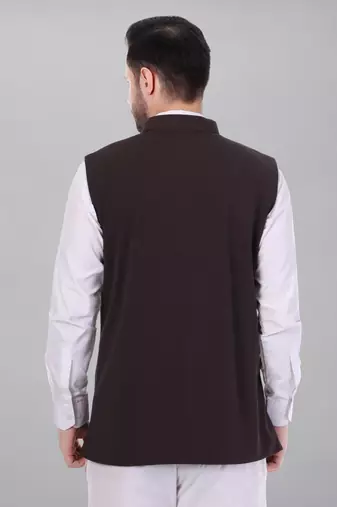  men's self texture nehru jacket - brown