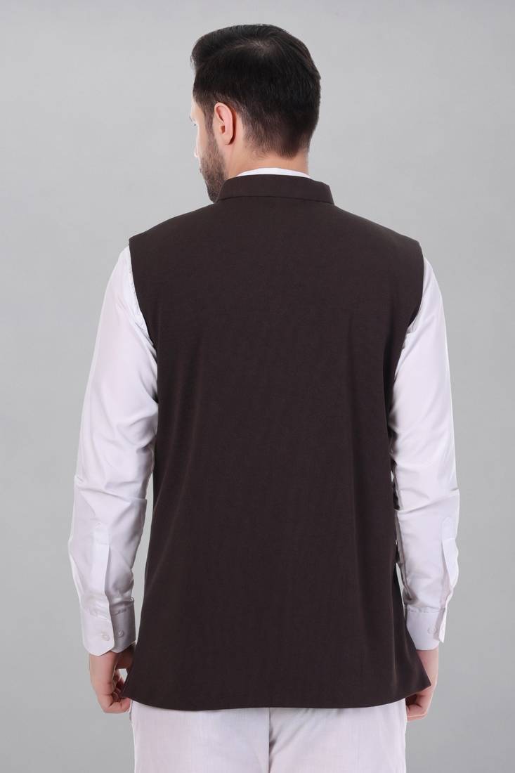  men's self texture nehru jacket - brown