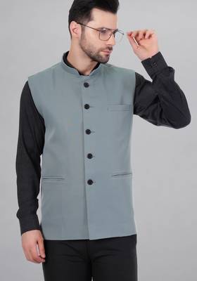 Veera paridhaan men's polycotton nehru jacket - light green (size 36) 1