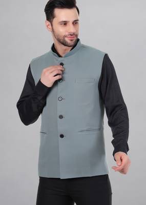 Veera paridhaan men's polycotton nehru jacket - light green (size 36) 2