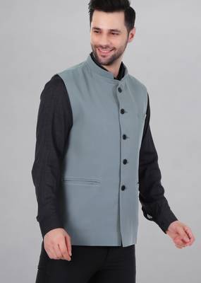 Veera paridhaan men's polycotton nehru jacket - light green (size 36) 3
