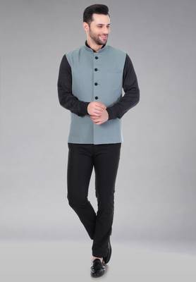 Veera paridhaan men's polycotton nehru jacket - light green (size 36) 4