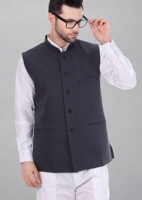  men's polycotton nehru jacket - dark grey 1