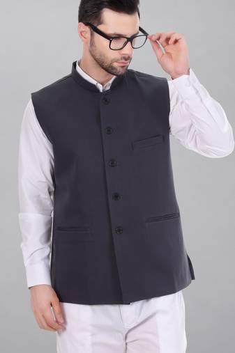  men's polycotton nehru jacket - dark grey