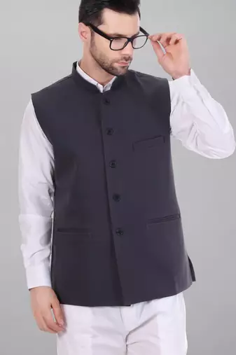  men's polycotton nehru jacket - dark grey