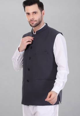  men's polycotton nehru jacket - dark grey 2