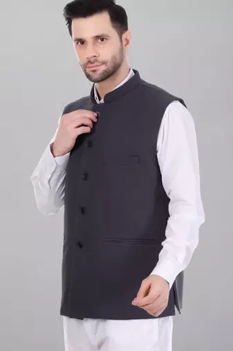  men's polycotton nehru jacket - dark grey