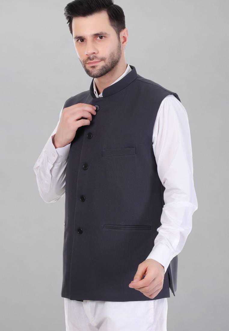  men's polycotton nehru jacket - dark grey