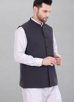  men's polycotton nehru jacket - dark grey 3