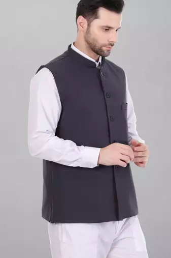  men's polycotton nehru jacket - dark grey
