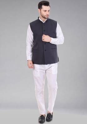  men's polycotton nehru jacket - dark grey 4