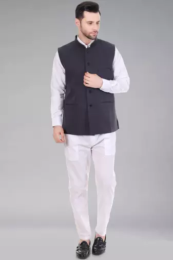  men's polycotton nehru jacket - dark grey