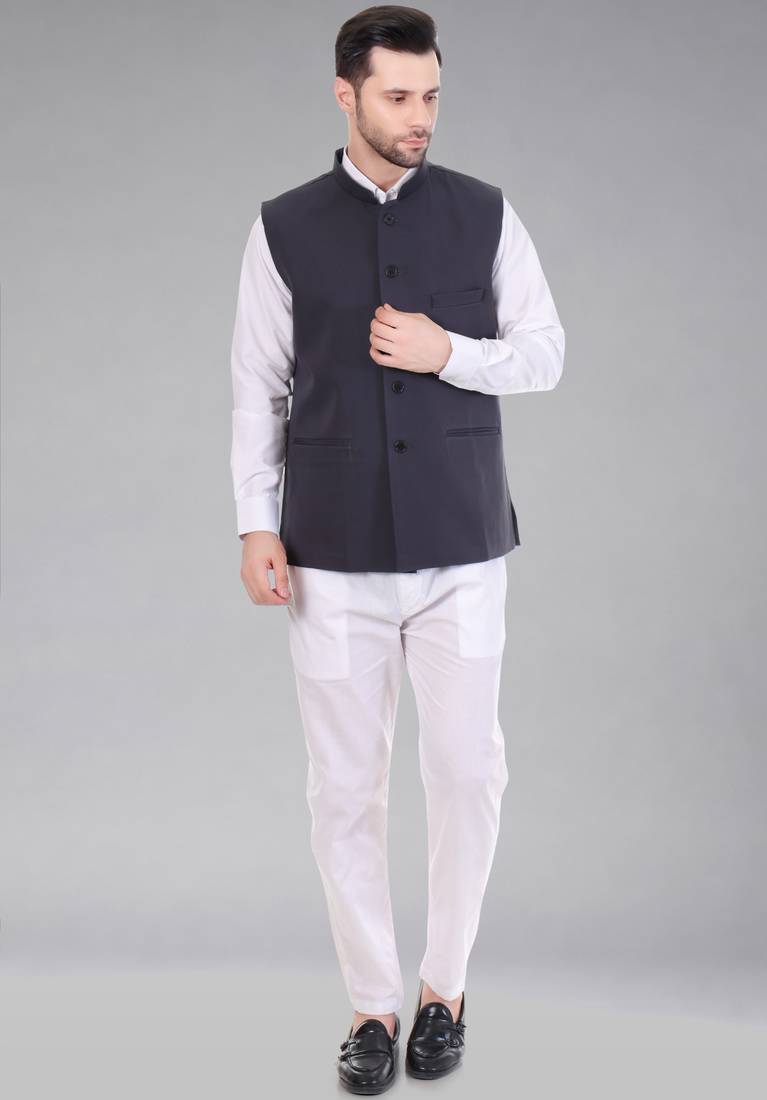  men's polycotton nehru jacket - dark grey