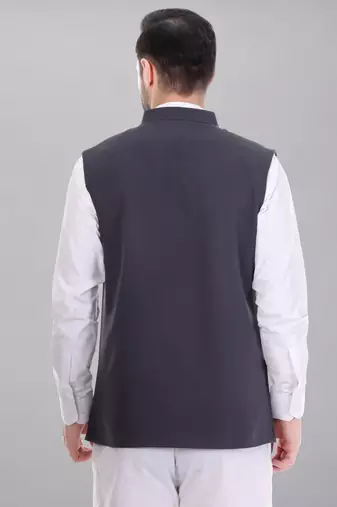  men's polycotton nehru jacket - dark grey