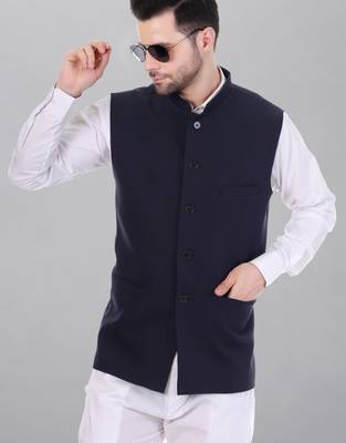  men's polycotton nehru jacket - navy blue 1