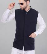  men's polycotton nehru jacket - navy blue