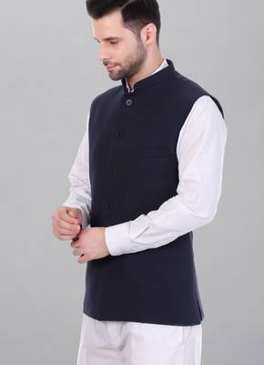  men's polycotton nehru jacket - navy blue 2