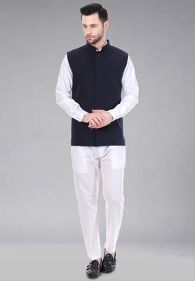  men's polycotton nehru jacket - navy blue 3
