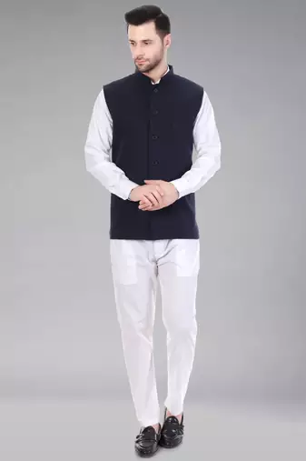  men's polycotton nehru jacket - navy blue