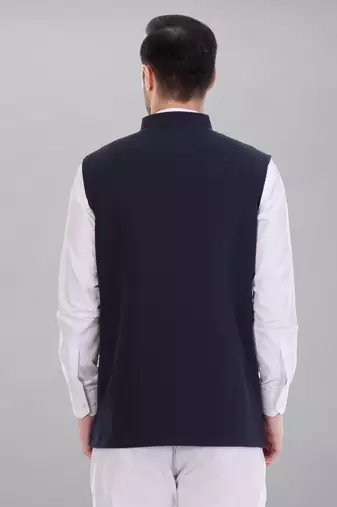  men's polycotton nehru jacket - navy blue