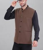  men's polycotton nehru jacket - brown