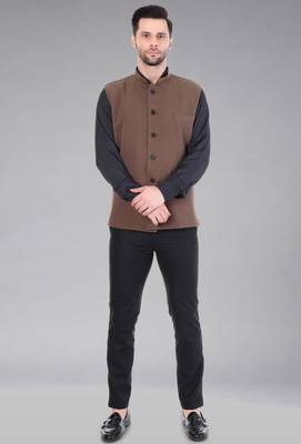  men's polycotton nehru jacket - brown 4