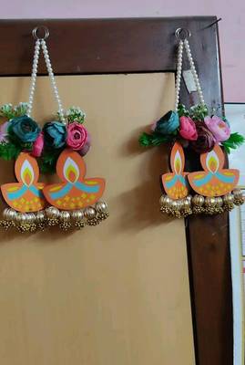 traditional diya floral artificial flower pearl hanging for festive home decoration pack of 2 1