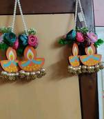 traditional diya floral artificial flower pearl hanging for festive home decoration pack of 2