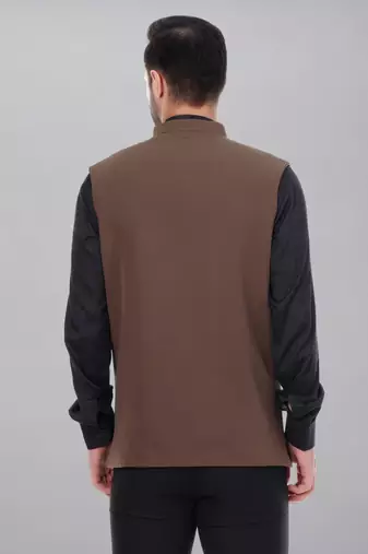  men's polycotton nehru jacket - brown