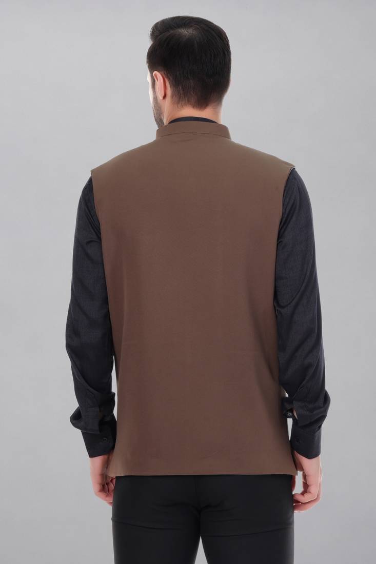  men's polycotton nehru jacket - brown