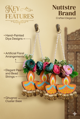 traditional diya floral artificial flower pearl hanging for festive home decoration pack of 2 2